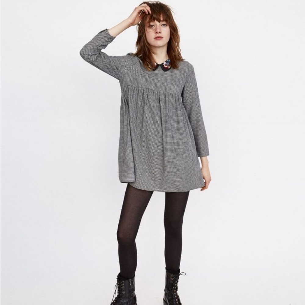 ZARA gingham embroidered collar dress